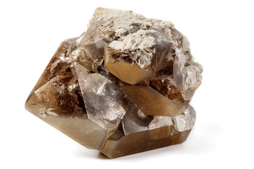 Macro mineral stone smoky quartz on a white background - obrazy, fototapety, plakaty