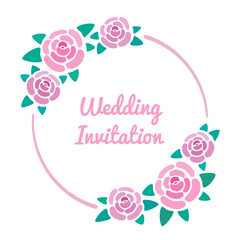 Floral wedding invitation design, roses blossom round frame, vector