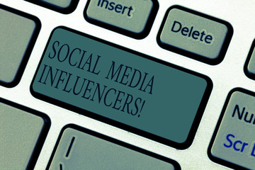 Word writing text Social Media Influencers. Business concept for showing who have a reputation for...