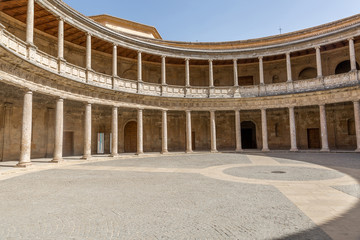 Round Patio and double colonnade of Charles V Palace inside the Nasrid fortification of the...
