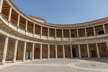 Round Patio and double colonnade of Charles V Palace inside the Nasrid fortification of the Alhambra, Granada, Andalusia