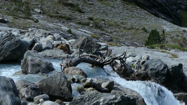 Wilder Gletscherbach in den Schweizer Alpen - feste Einstellung