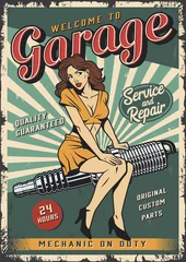 Buntes Plakat des Vintagen Garagenreparaturservice © DGIM studio