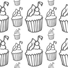 cake seamless vector pattern isolated on white background