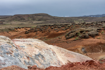 Landscape with geothermal zone in storm, Krysuvík, Iceland