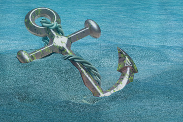 Anchor underwater. 3D rendering © alexlmx