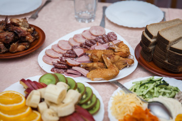 meat plate at the festive table at a celebration