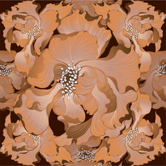 Vector. Fantasy flowers - decorative composition. Flowers with long petals. Wallpaper. Seamless patterns Use printed materials, patterns for fabrics, posters, cards, packaging.