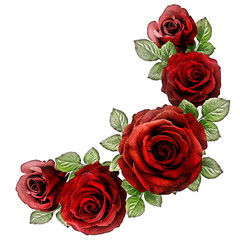 Roses Art Design . Frame made roses, green leaves Valentine's background with roses. Valentines day card concept.