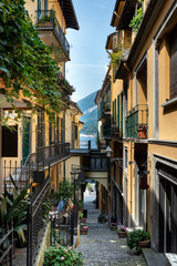 Old scenic street in Bellagio, Como lake, Italy