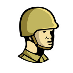 Icon retro style illustration of a Chinese communist soldier or military officer personnel looking to side on isolated background.