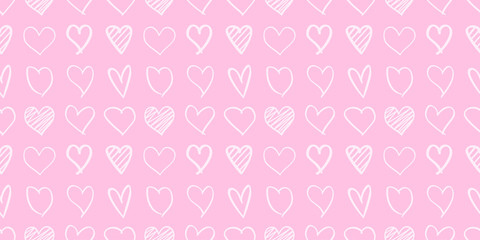 Hand drawn colored background with hearts. Seamless trendy wallpaper on surface. Abstract texture with love signs. Lovely pattern. Print for banner, flyer or poster. Colorful illustration