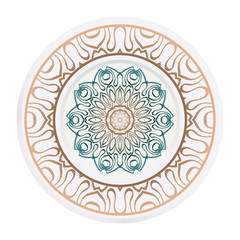 decorative plates for interior design. Empty dish, porcelain plate mock up design. Vector illustration. Decorative plates with Mandala ornament patterns