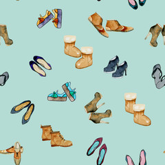 Seamless pattern with watercolor shoes