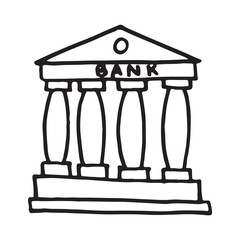 Handdrawn doodle bank building icon
