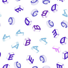 Light Pink, Blue vector seamless template with 3D isolated letters.