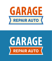 Garage - repair auto service signboard on white and dark blue background - Vector template design of Garage emblem.