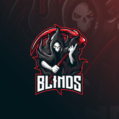 skull blind mascot logo design vector with modern illustration concept style for badge, emblem and tshirt printing. angry skull illustration for sport and esport team. © Ahmadbrutalism666