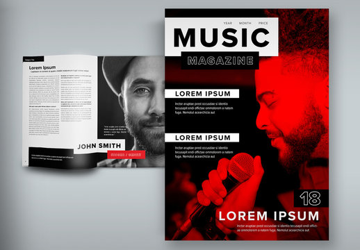 Music Magazine Layout with Red Accents