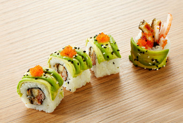 Delicious Japanese food , avocado sushi