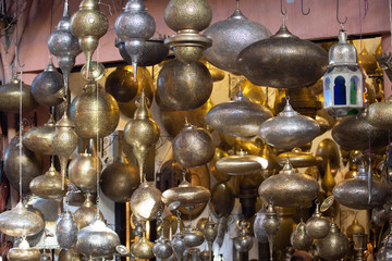 Fototapeta na wymiar Metal lamps in a street market