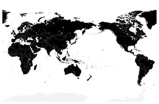 World Map Black Color Pacific Centered. No text