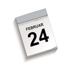 Kalender Februar 24, Abreißkalender mit Datum, Vektor Illustration isoliert auf weißem Hintergrund