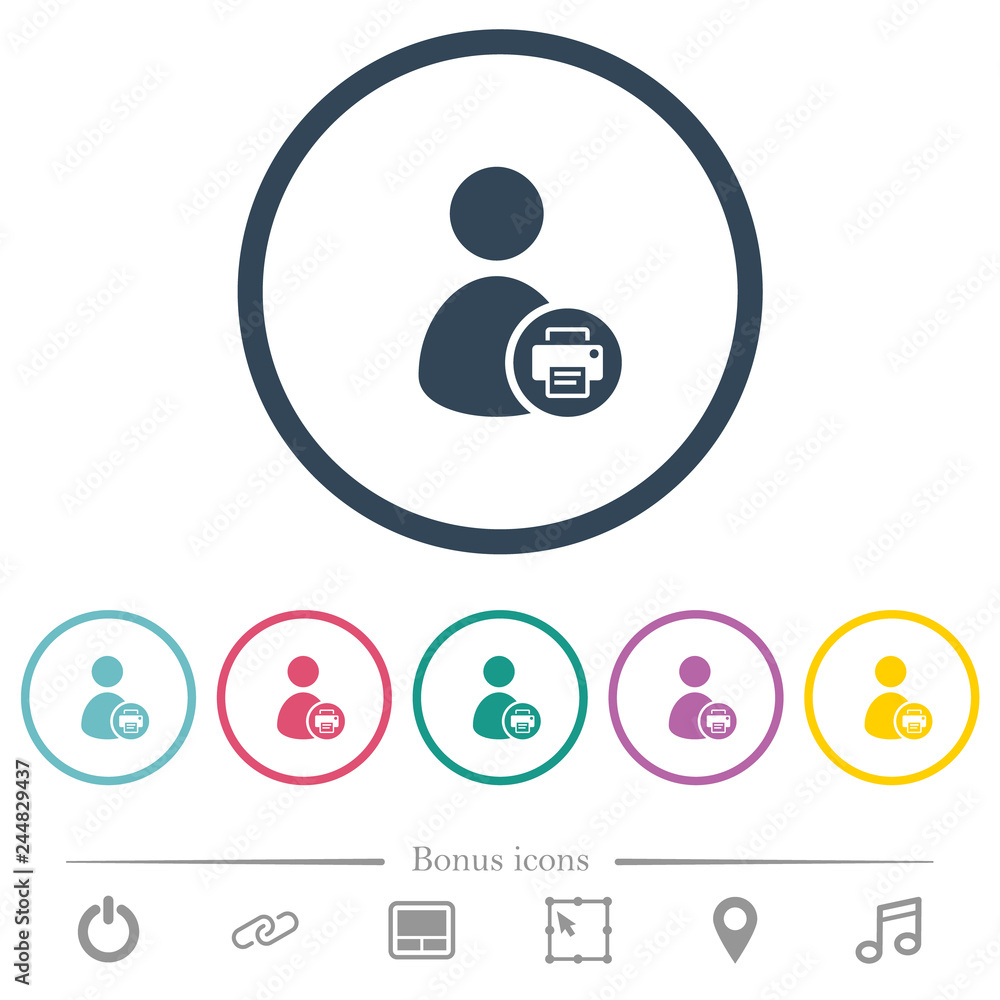 Poster print user account flat color icons in round outlines