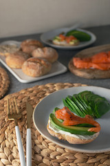 Sandwich with avocado and salted salmon