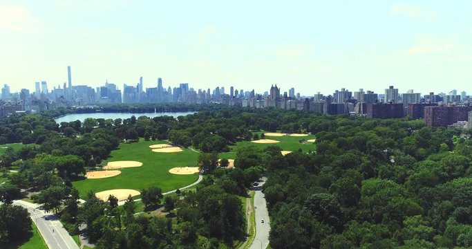 Upper west side Manhattan cityscape with Central park in New York city Aerial