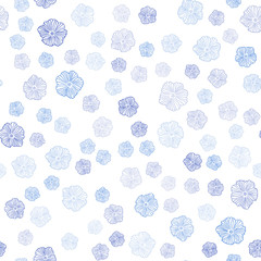 Dark BLUE vector seamless doodle texture with flowers.