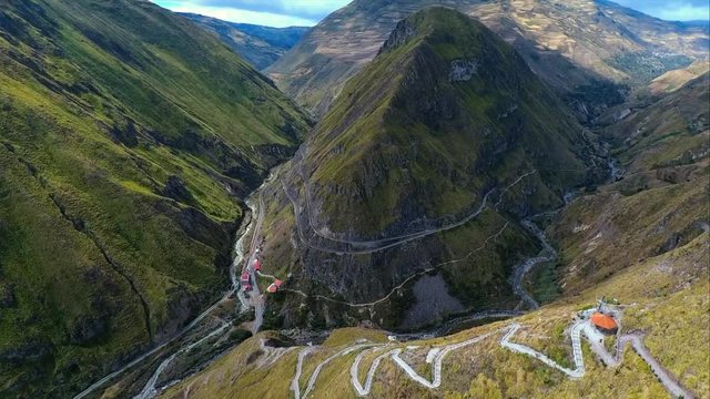 An aerial shot of the "Nariz del Diablo" or  Devil's Nose in Alaus&radic;&ne;, Chimborazo Province, Ecuador. The Devil's Nose slide is one of the most picturesque, and dangerous railways in the world.