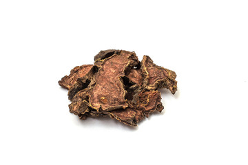 Dry root of Rhodiola rosea on a white isolated background