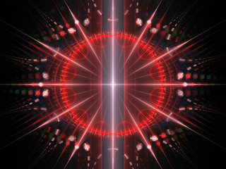 Digital Illustration - Futuristic digital clock, compass, modern time keeping device, circular measurement dial, odometer, speedometer, 12 visible sections with 30 degrees of separation. Neon Design
