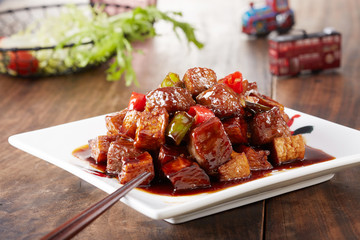 Delicious Chinese food, eggplant in braised sauce