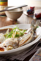 Delicious Chinese cuisine, steamed sea bass