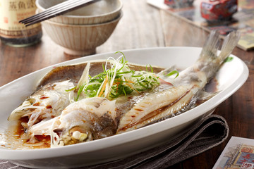 Delicious Chinese cuisine, steamed sea bass