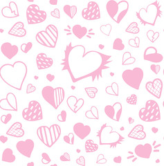 seamless pattern with pink doodle hearts on white