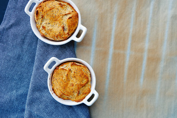 Lemon Poppy Seed bread baked in dish.  Food view from above with copy space.