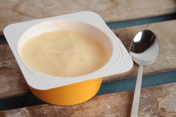 custard packed in plastic container