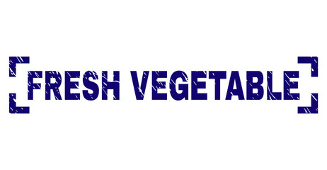 FRESH VEGETABLE caption seal print with corroded texture. Text title is placed inside corners. Blue vector rubber print of FRESH VEGETABLE with corroded texture.