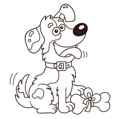 Obraz premium Coloring Page Outline Of cartoon dog with bone. Greeting card. Birthday. Valentine's day. Coloring book for kids.