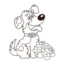Coloring Page Outline Of cartoon dog with flowers. Greeting card. Birthday. Valentine's day. Coloring book for kids.