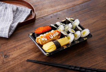 Delicious Japanese food, takeaway sushi bento