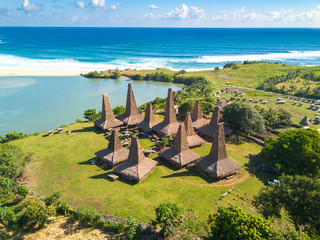 Aerial view of traditional house of "Ratenggaro - Sumba, East Nusa Tenggara" Indonesia