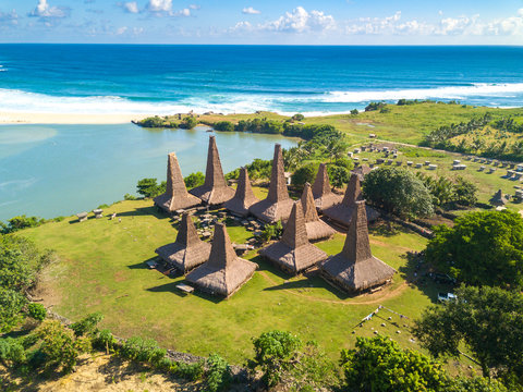 Aerial view of traditional house of "Ratenggaro - Sumba, East Nusa Tenggara" Indonesia