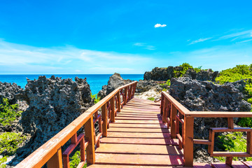 Wooden bridge with sea background