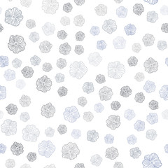 Light BLUE vector seamless doodle texture with flowers.