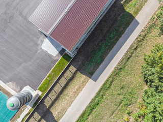 aerial view of newly built storage building in an industrial area