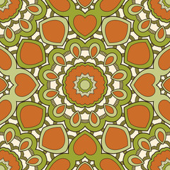 Decorative colorful ethnic seamless pattern for fabric or wrapping in oriental style. Hand drawn illustration